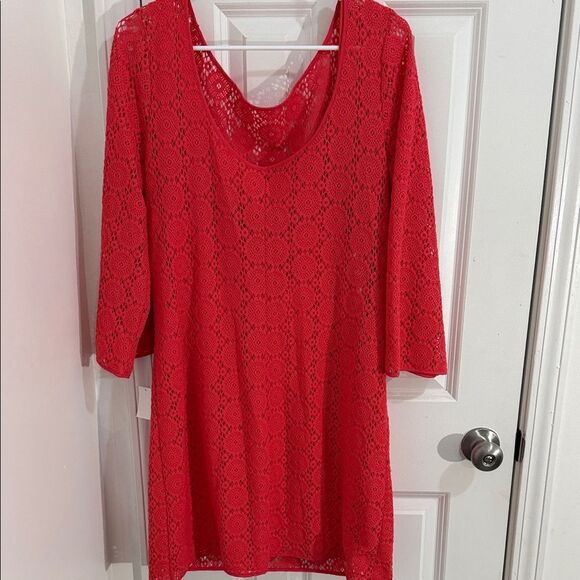 Lilly Pulitzer Vibrant Coral Lace Long Sleeve Dress Size XL - Picture 4 of 11